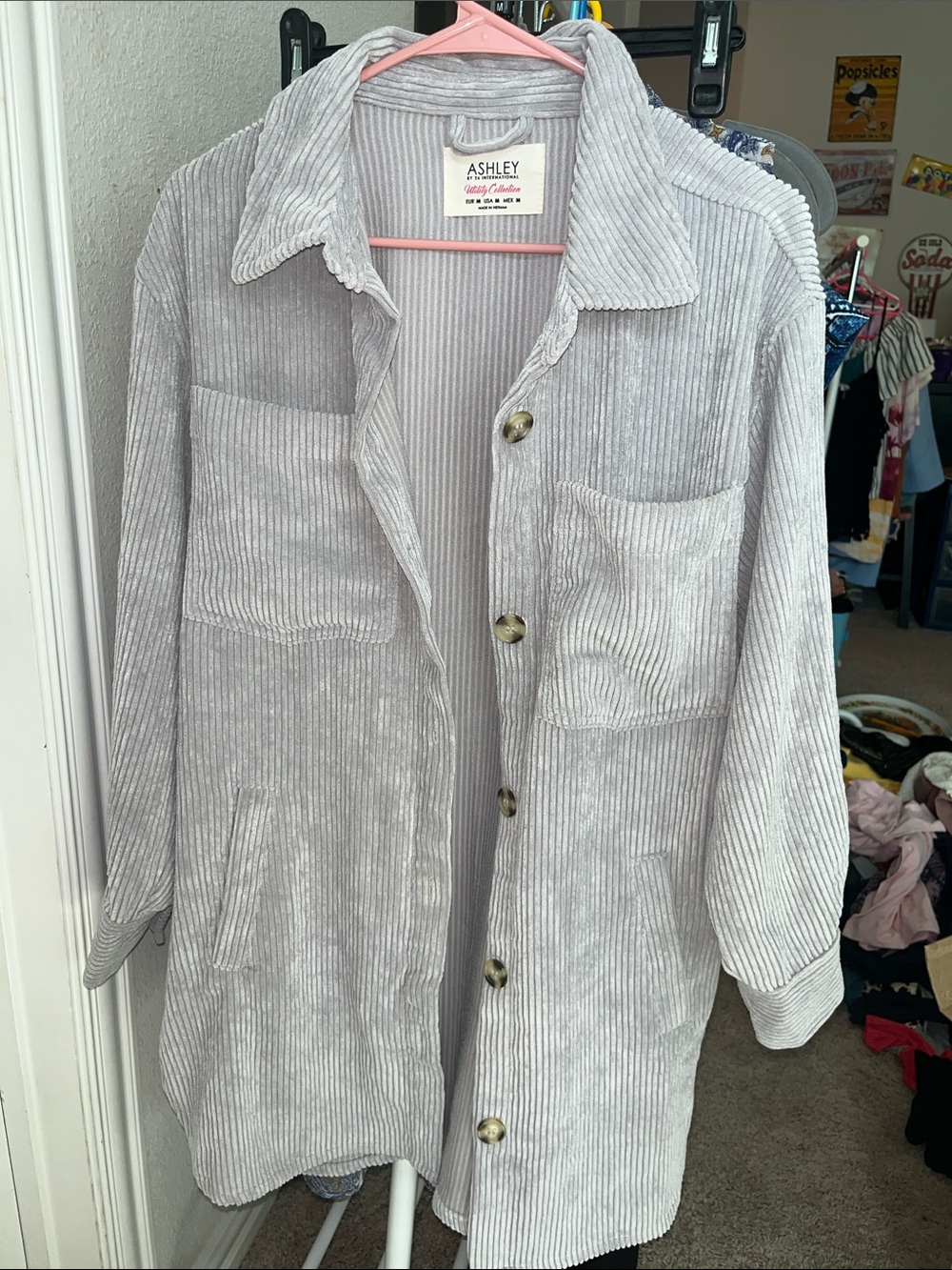 Ashley By 26 International Light Gray Corduroy Button-Up Shacket